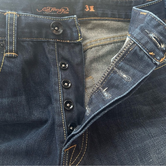 Vtg Y2K Ed Hardy Christian Audigier Jeans Button Fly Blue 31x32 Embroidery Logo - Picture 8 of 8